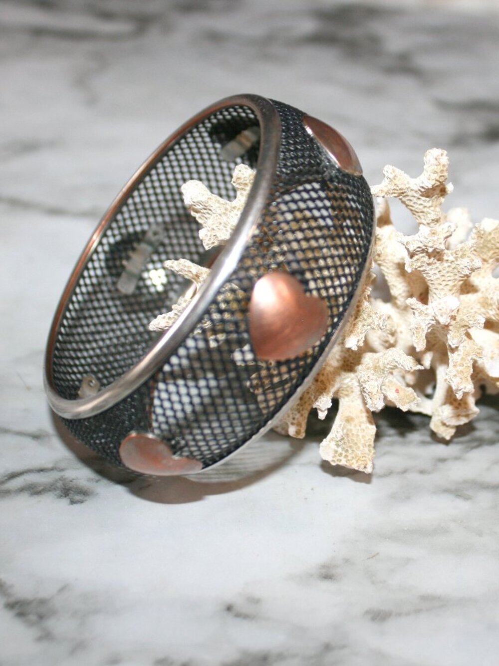Bracelet Bangle Round Black Mesh Copper Hearts Jewelry Streetwear Accessory